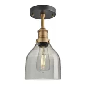 Industville Brooklyn 6" Cone Flush Mount / Smoke Grey Tinted Glass and Brass Holder