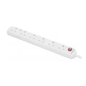 Manhattan Power Distribution Unit UK x6 gang/output with on/off switch (neon) and Surge Protection 2m cable 13A White Extension Lead PDU Power Strip T