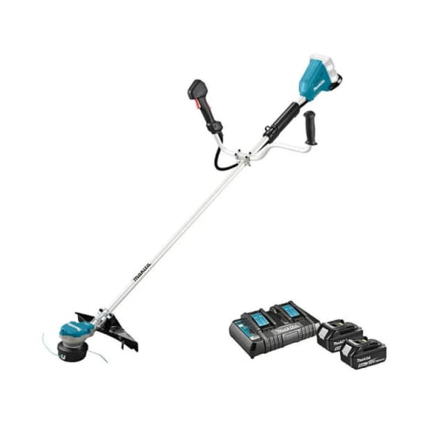Makita DUR368A Twin 18v LXT Cordless Brushless Brush Cutter 350mm DUR368APT2 Batteries: 2 x 5ah Li-ion
