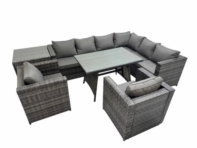 Fimous Patio Furniture Sets with Dining Table 2 Chair Side Table in Dark Grey Dark Grey Unisex