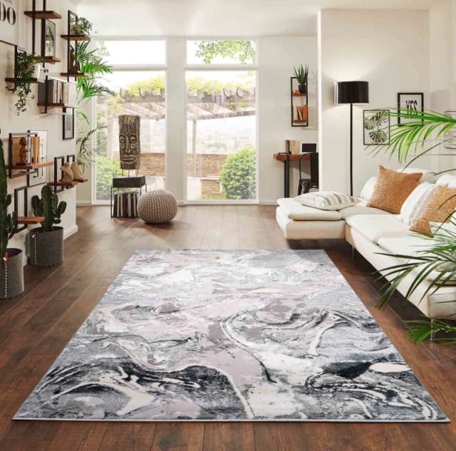 Solarius Modern Grunge Marbling Abstract Area Rugs Silver 160X230 Cm