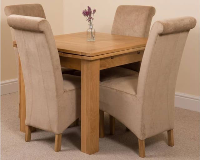 Thats Furniture Richmond 90-150cm Oak Extending Dining Table & 4 Montana Fabric Chairs in Beige Beige Unisex