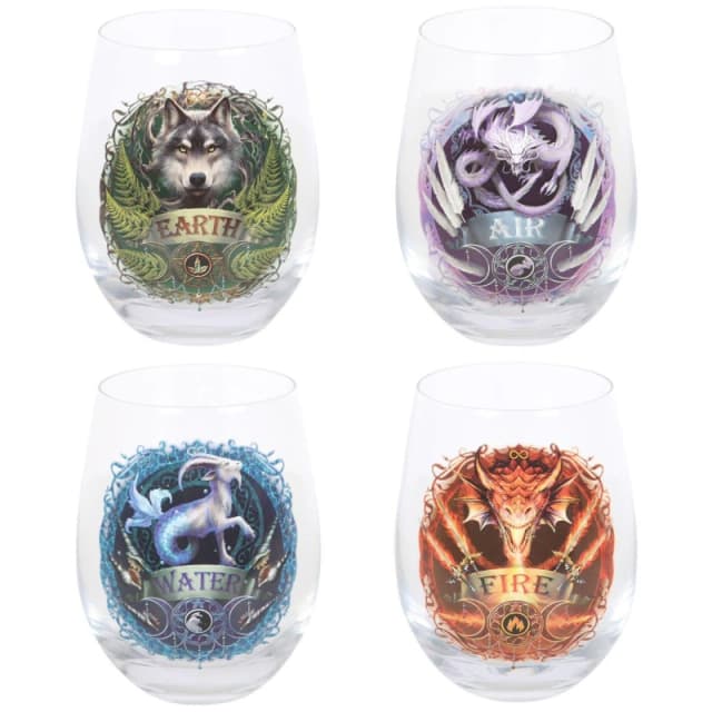 KDMD Set of 4 Elemental Stemless Wine Glasses Multi
