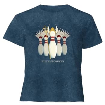 The Big Lebowski Pin Girls - Womens Cropped T-Shirt - Navy Acid Wash - L - Navy Acid Wash