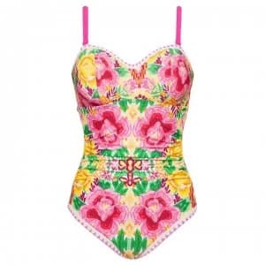 Figleaves Underwired Bandeau Swimsuit - YELLOW FLORAL