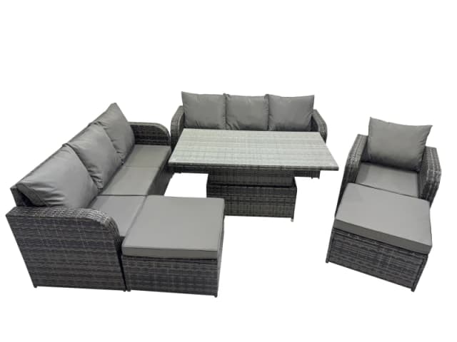 Fimous Rattan Garden Furniture Dining Set 9-seater with 2 Big Footstool in Dark Grey Dark Grey Unisex