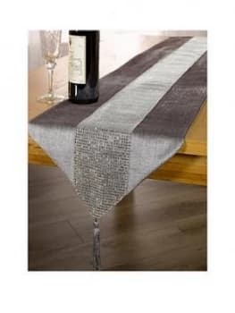 Waterside 7 Piece Velvet Diamante Runner Set In Silver