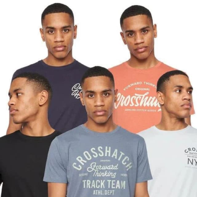 Crosshatch 5 Pack of Brandax Print T-Shirts Multi Colour male S