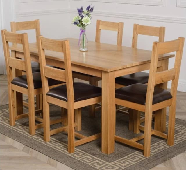 Thats Furniture Oslo 150 x 90cm Medium Oak Dining Table & 6 Lincoln Chairs in Brown Brown Unisex 150 x 90 cm