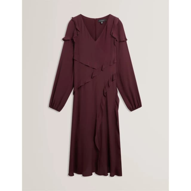 Ted Baker Womens Long-Sleeve Midi Tea Dress Oxblood female 8 (XS)
