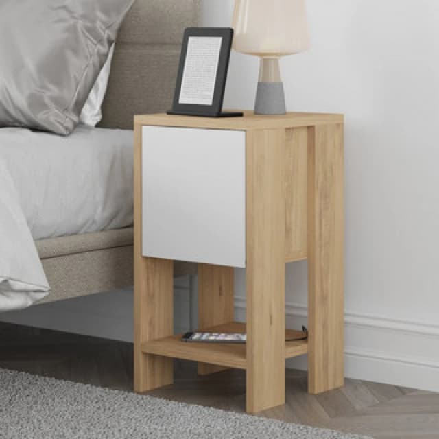 Decortie Bedside Table 30X30X55Cm Particleboard Oak, White, Multi 8680812199547