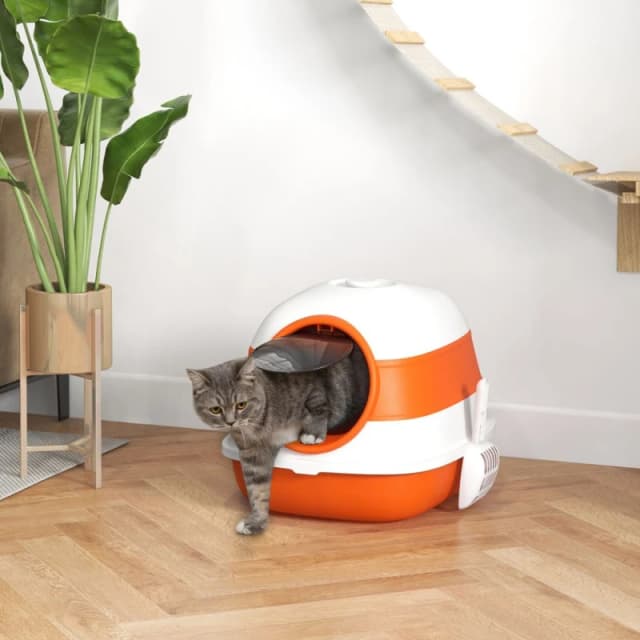 PawHut Pawhut - Foldable Cat Litter Tray Hooded Cat Litter Box w/ High Side Orange 5056725535711