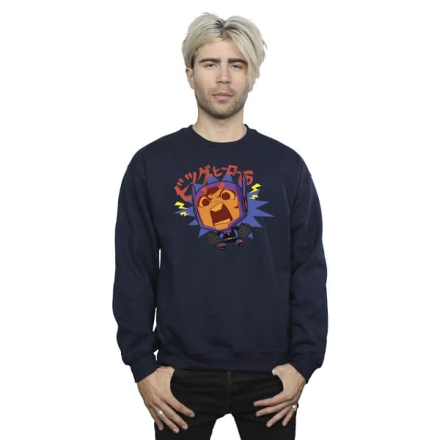 Disney Men Big Hero 6 Baymax Hiro Angry Manga Sweatshirt in Navy Size: Small Navy S Male 5059934892880
