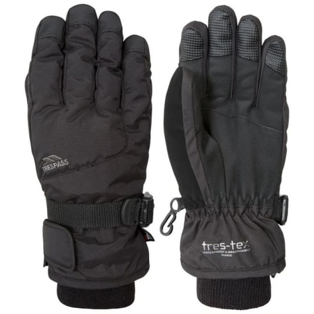 Trespass Ergon II Ski Gloves in Black Size: 11-12 Years Black Unisex 11-12 Years