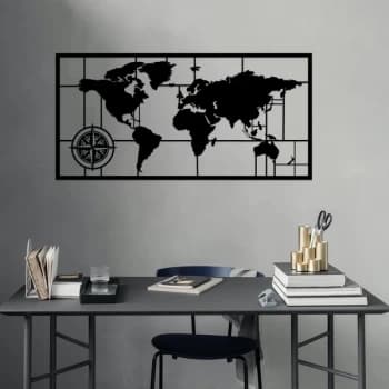 World Map Metal Decor 7 - Black Decorative Metal Wall Accessory