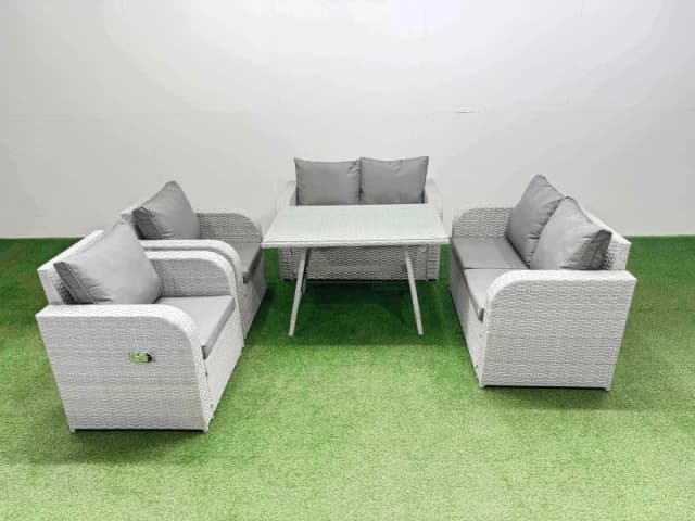Fimous 6 Seater Rattan Garden Furniture Set Outdoor Love Sofa Sets in Light Grey Light Grey Unisex