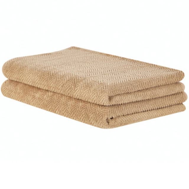 Beliani Set Of 2 Towels Mitiaro Terry Cotton Sand Beige