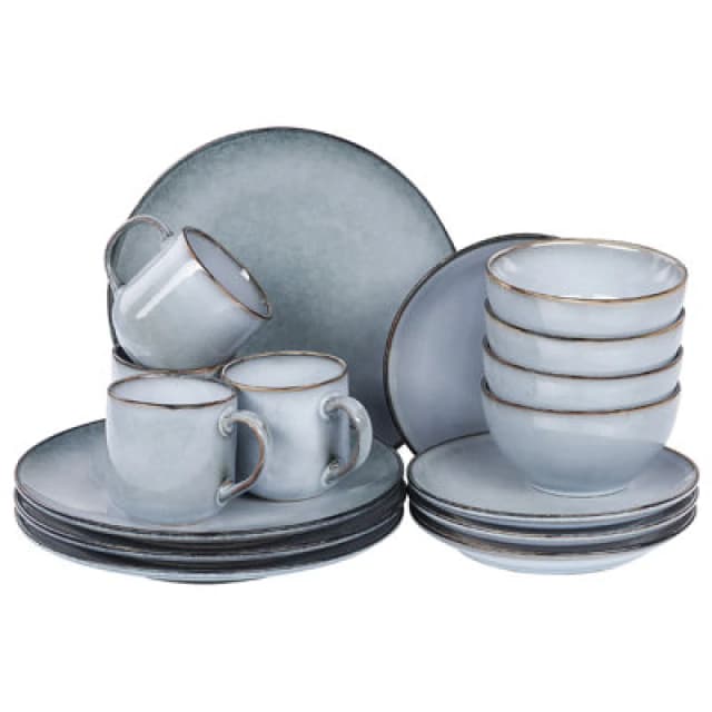 Beliani Set Of 16 Dinnerware Juniper Stoneware Light Blue