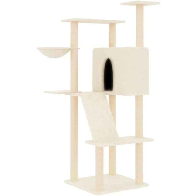 vidaXL Cat Tree w/ Sisal Scratching Posts Cream 143cm, Cream 171729