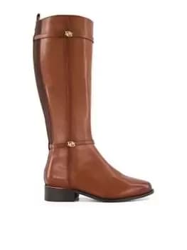 Dune London Tap Leather Buckle Trim High Boot, Tan, Size 4, Women
