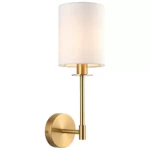 Merano Pistoia Shade Wall Lamp, Satin Brass Plate, Vintage White Fabric