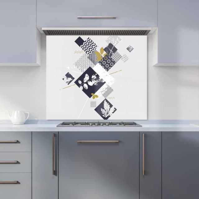 Warren Reed - Designer Abstract Botanical Kitchen Splashback in Grey Size: 700mm x 650mm Grey Unisex 700mm x 650mm