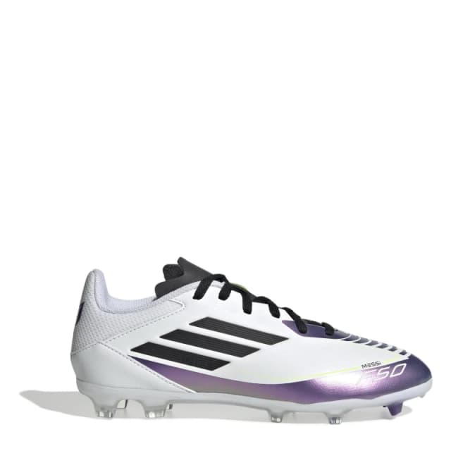 adidas F50 League Junior Firm Ground Football Boots White/Purple male 4 (36.5)