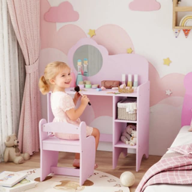 Aiyaplay Kids Dressing Table With Mirror, Stool, Vanity Table, Purple