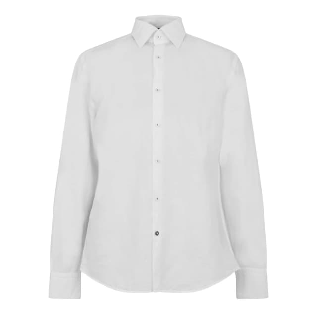 Boss Mens C-HALC4 LinSht Long Sleeve Kent Collar Shirt White 100 male 15.5 inch