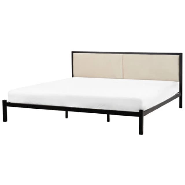 Beliani Bed Metal Clamart 180 X 200 Cm (Eu Super King) Light Beige