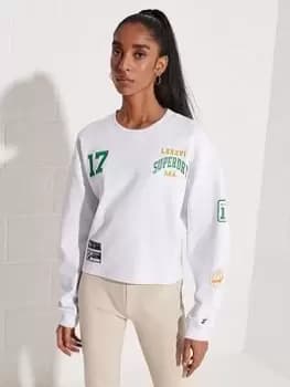 Superdry Varsity Arch Batwing Crew - White, Size 10, Women