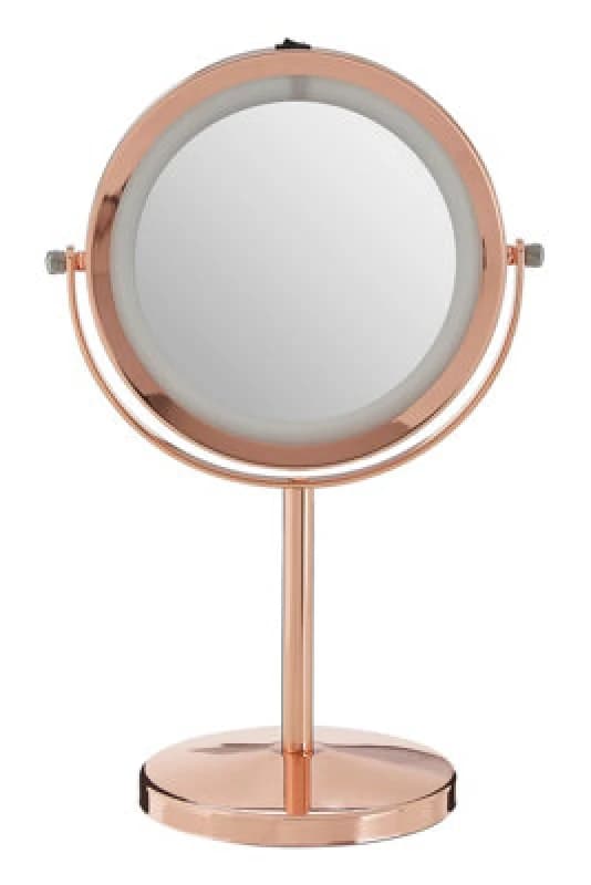 Orsina Rose Gold LED Bathroom Mirror With Magnifier, Illuminated Mirror, Mirror With LED Lights & Adjustable Stand