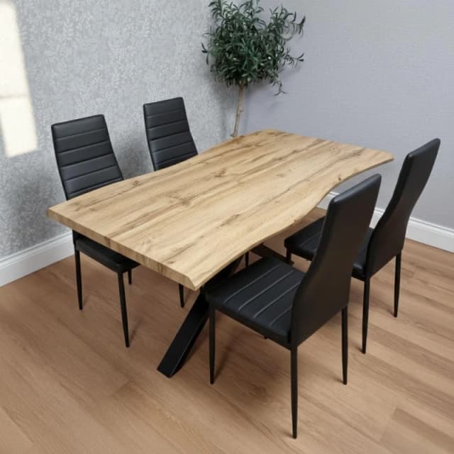 KOSY KOALA Wooden Dining Table with 4 Black Leather Chairs - Dining Kitchen Room Furniture in Brown Brown Unisex