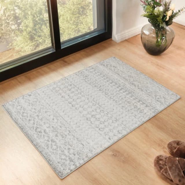 Livabliss Scandi Geometric Light Grey/white Mila Area Rug 80 X 150 Cm - Easy Care, Non Shedding, Ideal For Living Room & Bedroom