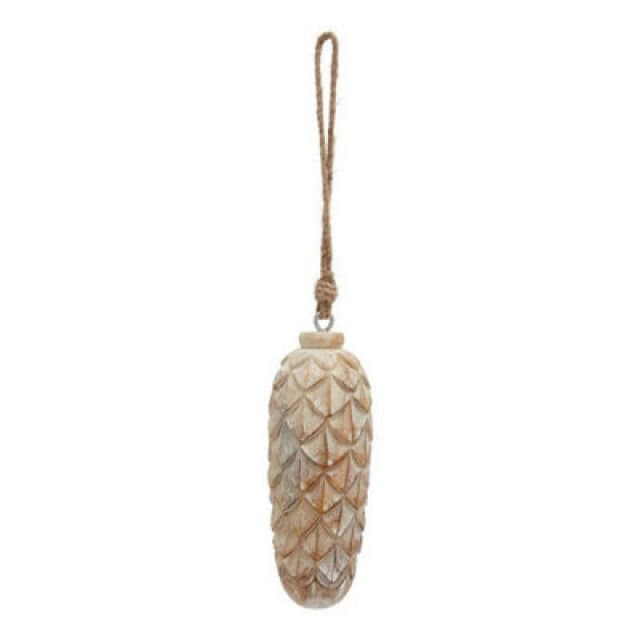 Hill Interiors Antique White Wash Large Pine Cone Bauble - Wood - L7 X W7 X H18cm - Brown