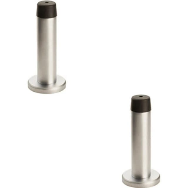 Loops 2x Rubber Tipped Doorstop Cylinder with Rose Wall Mounted 71mm Satin Chrome Multi