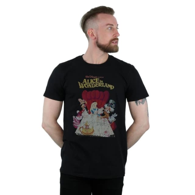 Disney Men Alice In Wonderland Retro Poster T-Shirt in Black Size: Small Black S Male 5057245574594