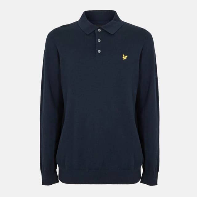 Lyle and Scott Mens Knitted Long-Sleeve Polo Shirt Dark Navy male M