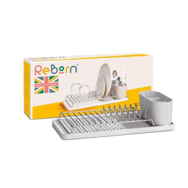 ReBorn Recycled Versatile Made in Britain 6 Plates Compact Draining Rack Stone unisex