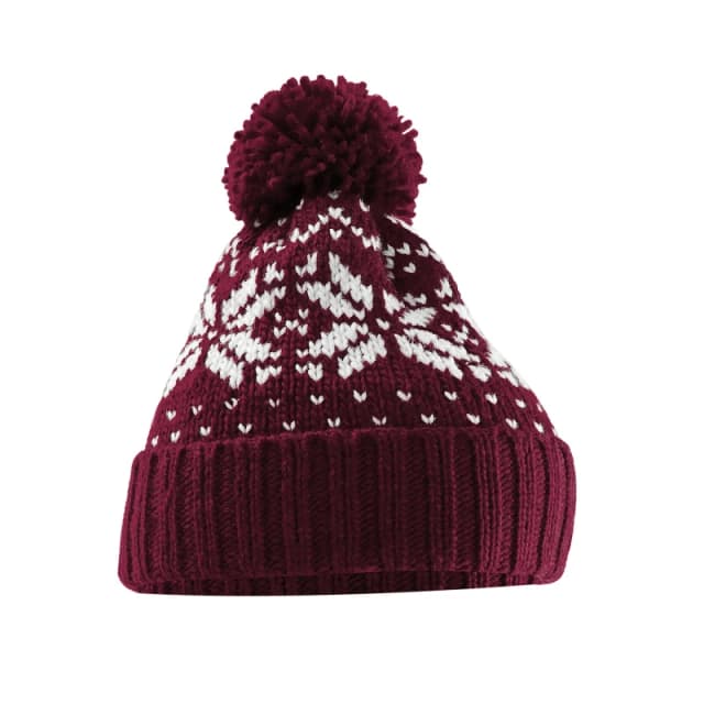 Beechfield Beechfield Men Snowstar Fair Isle Beanie in Burgundy Burgundy One Size Male 5063377393095