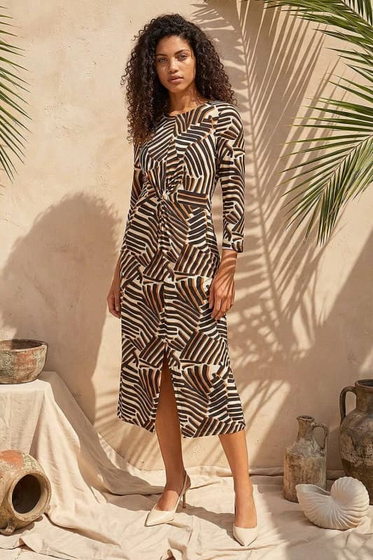 Roman Womens Petite Abstract Print Knot Front Dress Size: 18 Multicolor Female 18