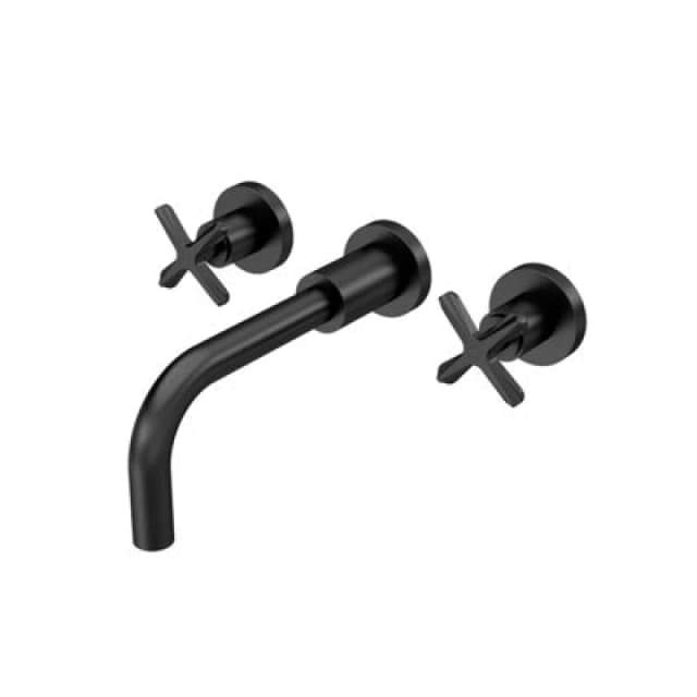 Balterley Wall Mount 3 Tap Hole Basin Mixer Tap Crosshead Handles Matt Black Black