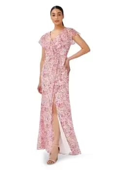 Printed Chiffon Surplice Gown