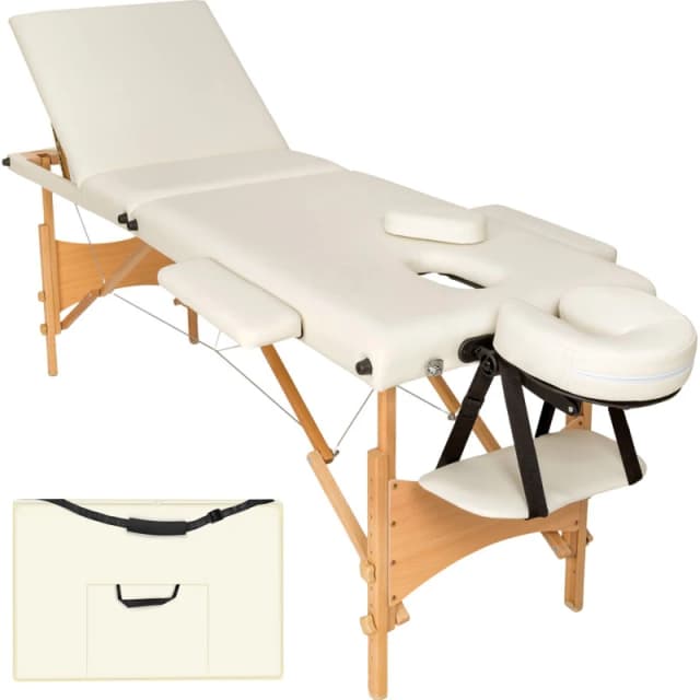 Tectake Massage Table 3-Zone Daniel, Padding and Bag - Cream 401465