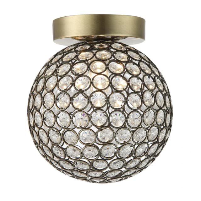 Happy Homewares Modern Metal & Clear Beaded Glass IP44 Rated Bathroom Ceiling Light in Metallic Gold Metallic Gold Unisex