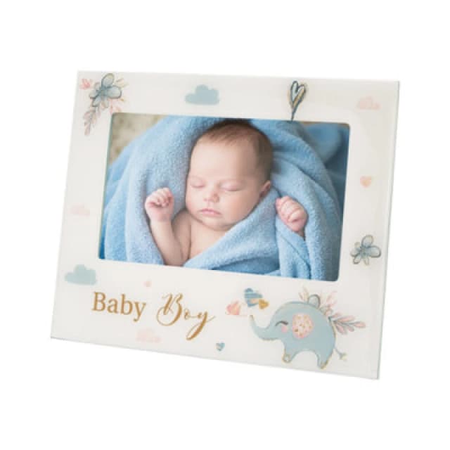 Happy Homewares Baby Boy Baby Picture Frame With Duck Egg Blue Elephant And Hearts