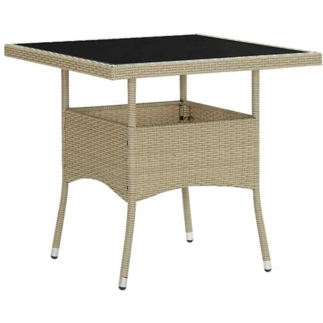 VIDAXL Outdoor Dining Table Beige Poly Rattan and Glass Vidaxl 8720286089286