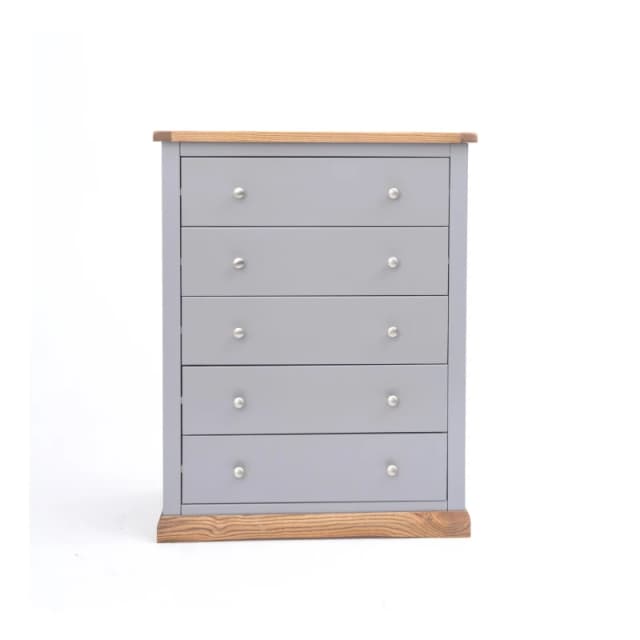 Cabinet Bits Biccari 5 Drawer Chest of Drawers Chrome Knob in Grey Grey Unisex
