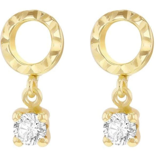 Be You 9ct Gold Diamond Cut Circle CZ Drop Stud Earrings Yellow Gold female One Size