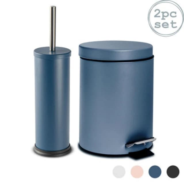 Harbour Housewares Round Bathroom Pedal Bin - 3 Litre - Matt Blue